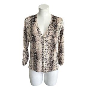 INC Women's XL Snakeskin-Print V-Neck Blouse Multicolor Casual